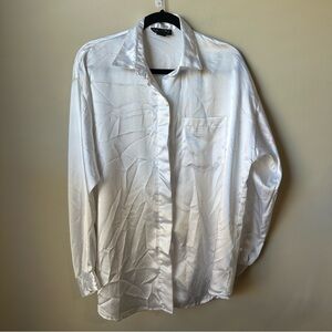 Dabney Paris New York white satin long-sleeve button-up shirt men’s L Vintage